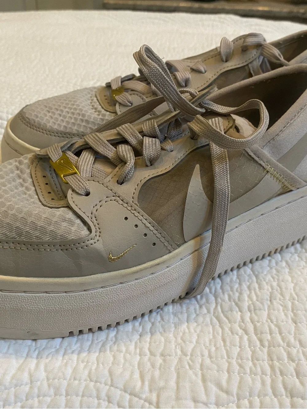 Nike Athletic Sneakers in Light Taupe with Gold Accent